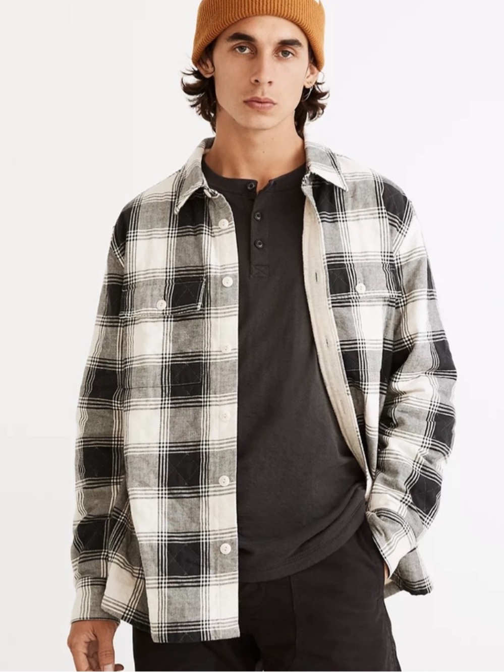 Madewell Easy Fit Plaid Quilted Shirt Jacket Flannel Shacket Size Large